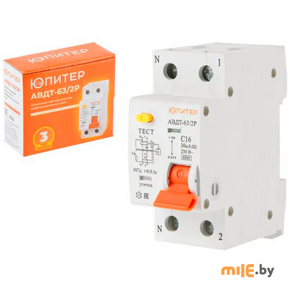 Автоматический выключатель дифференциальный АВДТ-63/2P C32 30мА 6кА тип А ЮПИТЕР, JP7522-32