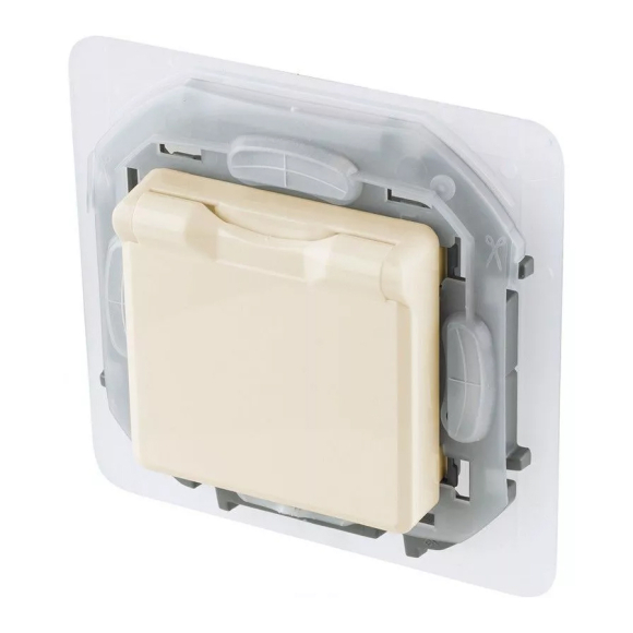 Розетка с крышкой и шторками 2P + E Legrand Inspiria (673741) слоновая кость