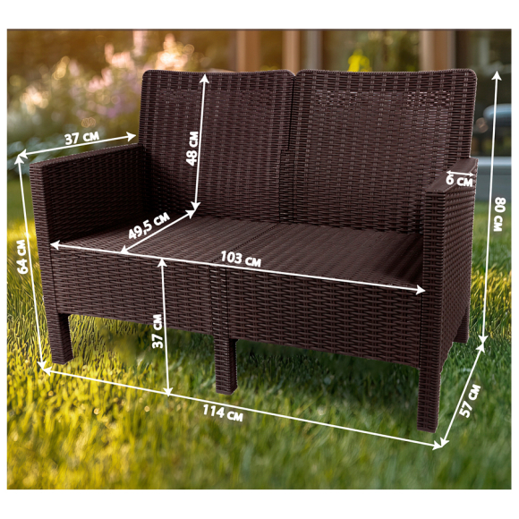 Диван двухместный садовый под ротанг (коричневый)