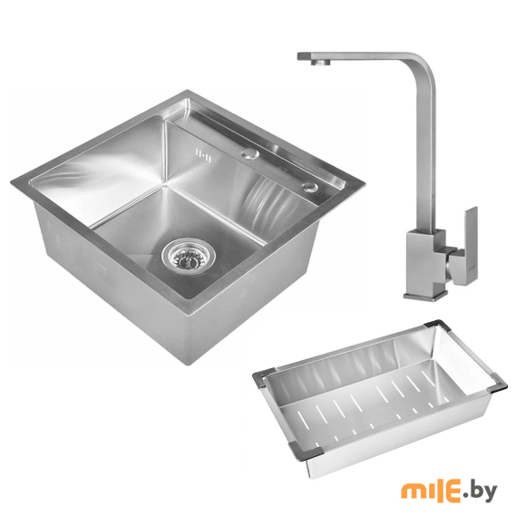 Комплект мойка Wisent WGS-35050 и смеситель W4998-6 с дозатором и коландером (сатин)