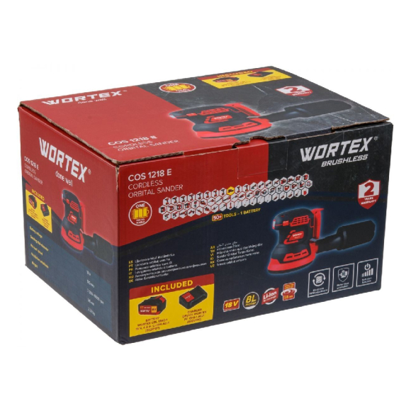 Аккумуляторная эксцентриковая шлифмашина Wortex COS 1218 E (1334403) c акб и з/у Аккумуляторная эксцентриковая шлифмашина Wortex COS 1218 E (1334403) c акб и з/у