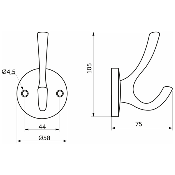 Крючок мебельный Aks Horn 56838, шлифованный никель Крючок мебельный Aks Horn 56838, шлифованный никель