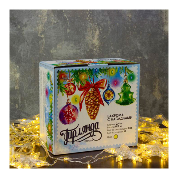 Гирлянда Luazon Lighting бахрома DECOR "Звезды" 2,4м x 0,9м LED 138 теплый белый (2361702)