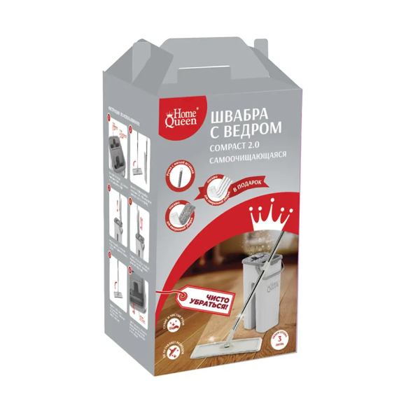 Швабра и ведро с отжимом Home Queen Compact 2.0