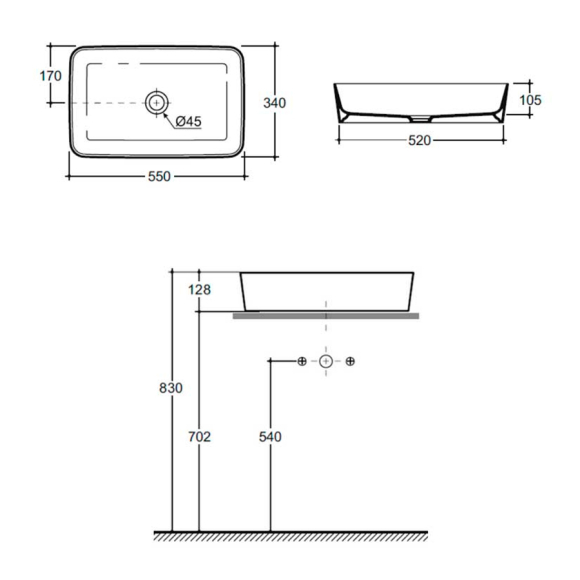 Умывальник накладной Керамин Плаза 55 ФС (белый)