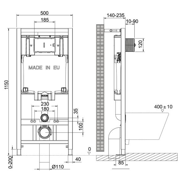 Комплект 2в1: Инсталляция Lemark Peneda для унитазов с кнопкой смыва Bit (9880314) хром матовый