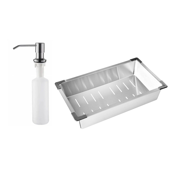 Комплект мойка Wisent WGS-35050 и смеситель W4998-6 с дозатором и коландером (сатин)