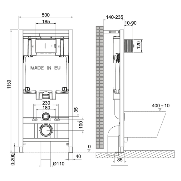 Комплект 2в1: Инсталляция Lemark Peneda для унитазов с кнопкой смыва Bit (9880412) белый глянец