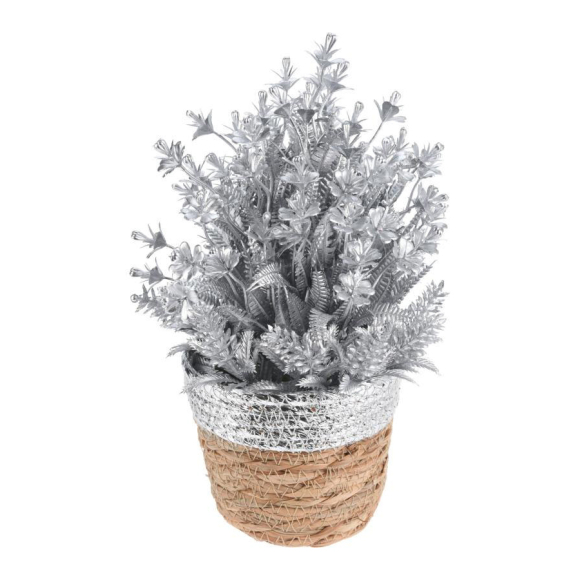Растение заснеженное в плетеной корзинке (ANM101850) 27 см