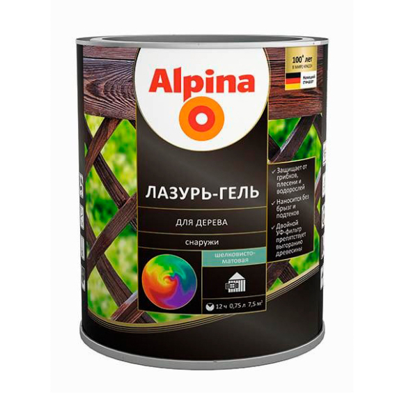 Лазурь-гель для дерева Alpina шелковисто-матовая алкидное бесцветное 0,75 л / 0,64 кг