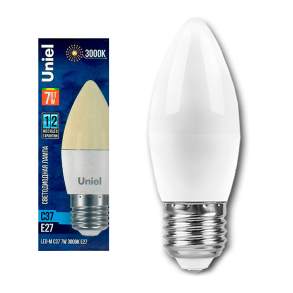 Лампа светодиодная Uniel LED-M С37 7W 3000K E27