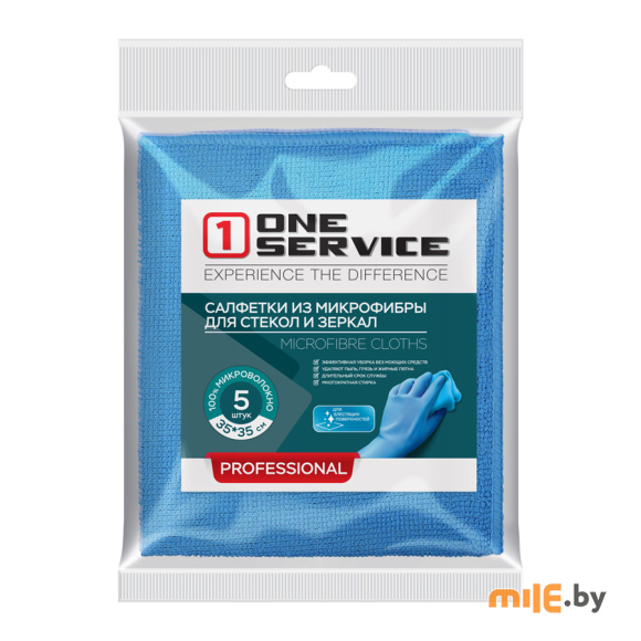 Салфетки из микрофибры OneService для стекла 35х35 см 5 шт.