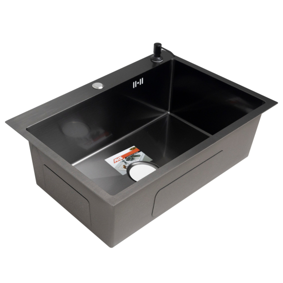 Мойка прямоугольная AKS 79258 (сифон, дозатор, сушка, крепления)